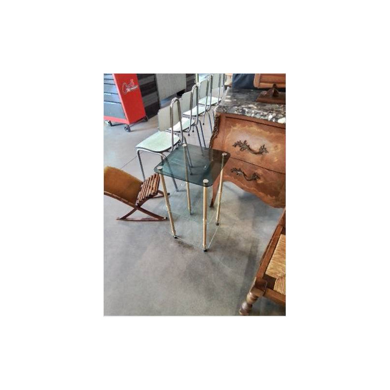 CONSOLE A COLONNES LAITON 3 PLATEAUX VERRE ANNÉES 70
