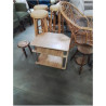 MEUBLE TV A COLONNES MÉTAL CHROMÉ 3 TABLETTES BOIS CLAIR