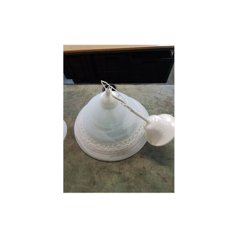 SUSPENSION RONDE VERRE BLANC GRAVÉ AUX FLEURS 