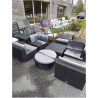 SALON DE JARDIN RÉSINE TRESSÉE NOIR AVEC COUSSINS VIDAL XL 8 PIÈCES 