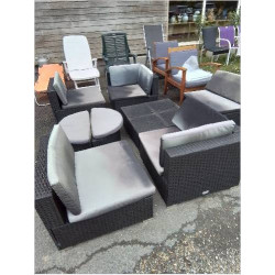 SALON DE JARDIN RÉSINE TRESSÉE NOIR AVEC COUSSINS VIDAL XL 8 PIÈCES 