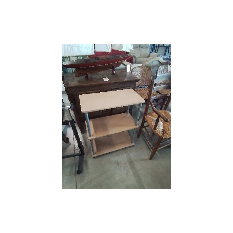 ÉTAGÈRE A COLONNES MÉTAL GRIS 3 TABLETTES BOIS CLAIR