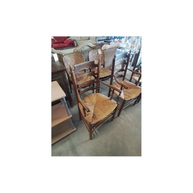 FAUTEUIL DE CHEMINÉE BOIS PAILLÉ DOSSIER TRAPÈZE 