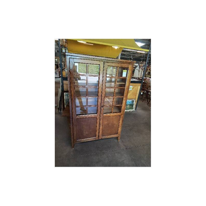 VITRINE BOIS 2 PORTES A PETITS CARREAUX ANNÉES 50