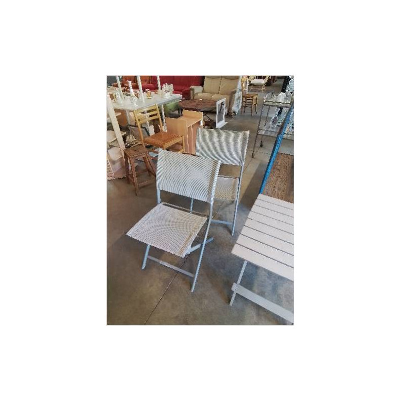 PAIRE DE CHAISES DE JARDIN MÉTAL ET TOILE GRIS