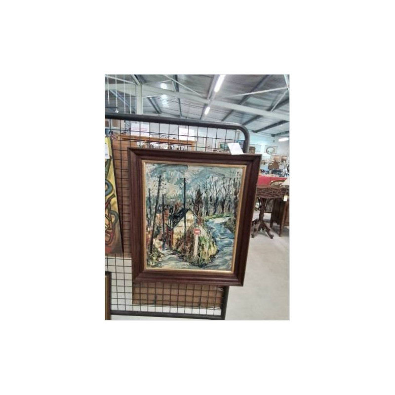 HUILE SUR PANNEAU RUE VILLAGEOISE