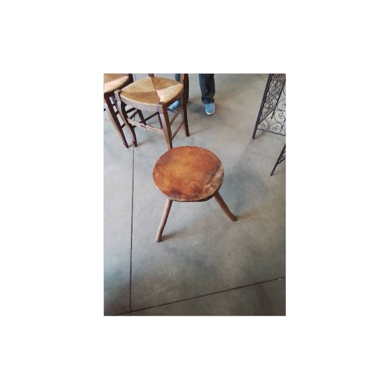 PORTE PLANTE ROND BOIS CLAIR TRIPODE STYLE BRUTALISTE 