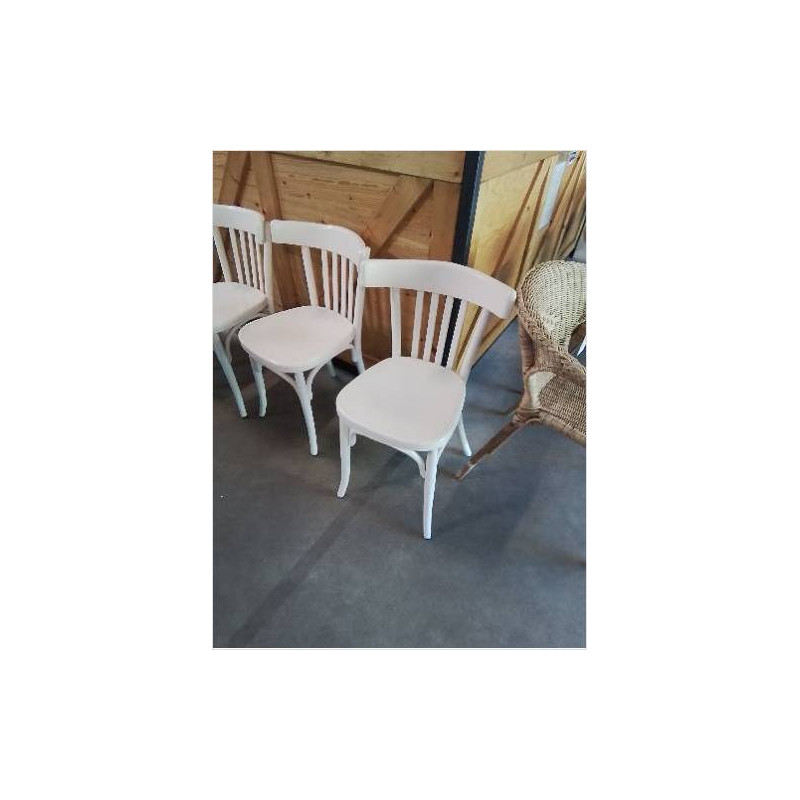 CHAISE BISTROT COURBÉ BOIS PEINT BEIGE MILIEU XXE