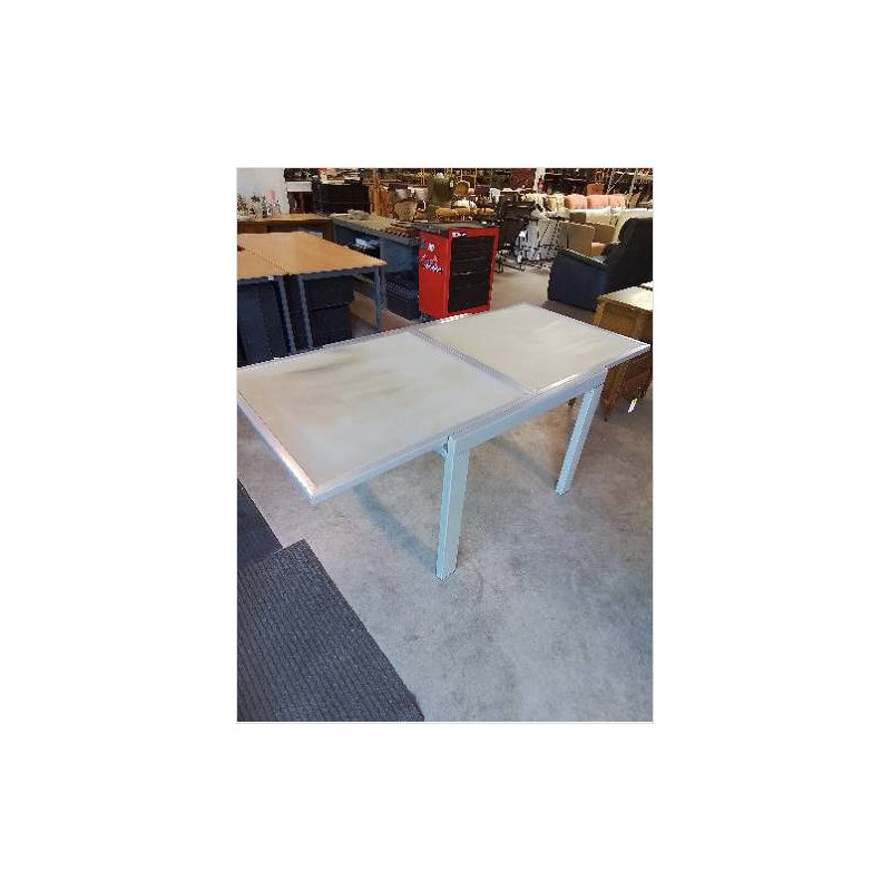 TABLE CARRÉ EXTENSIBLE MÉTAL GRIS 2 PLATEAUX VERRE COULISSANTS