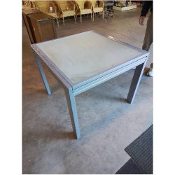 TABLE CARRÉ EXTENSIBLE MÉTAL GRIS 2 PLATEAUX VERRE COULISSANTS