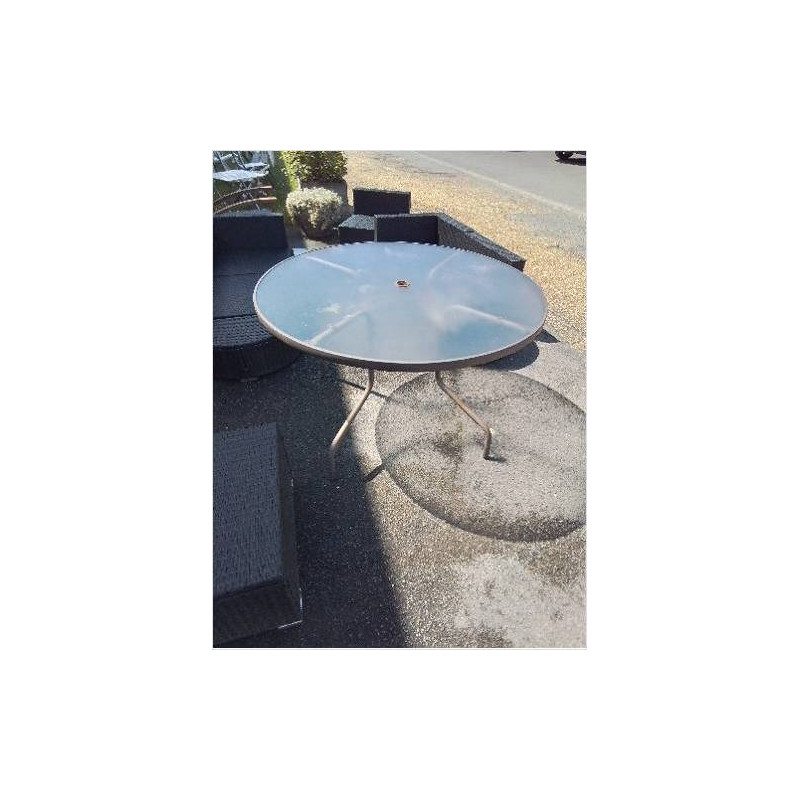 TABLE RONDE DEJARDIN PIÈTEMENT MÉTAL PLATEAU VERRE