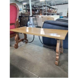 TABLE BASSE RECTANGULAIRE BOIS CLAIR ET FER FORGE 