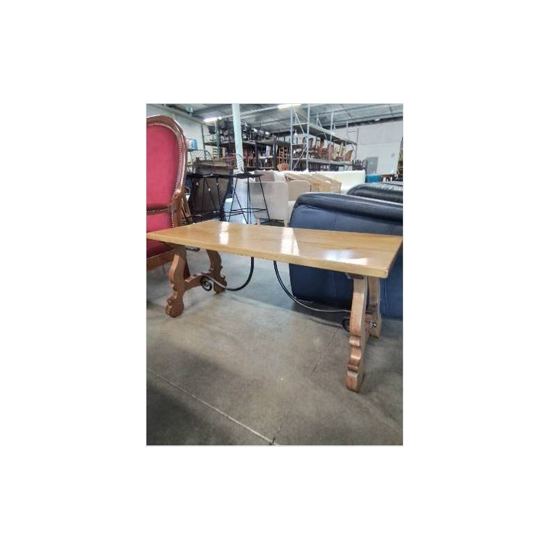 TABLE BASSE RECTANGULAIRE BOIS CLAIR ET FER FORGE 