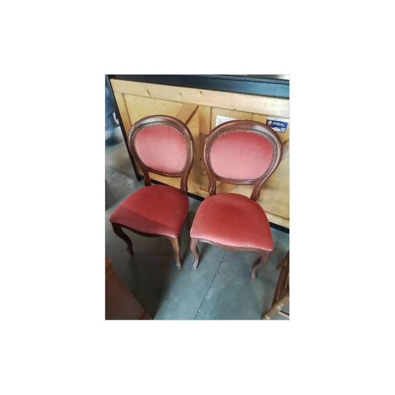 PAIRE DE CHAISES BOIS ASSISE ET DOSSIER CAPITONNÉ VELOURS VIEUX ROSE STYLE LOUIS PHILIPPE 