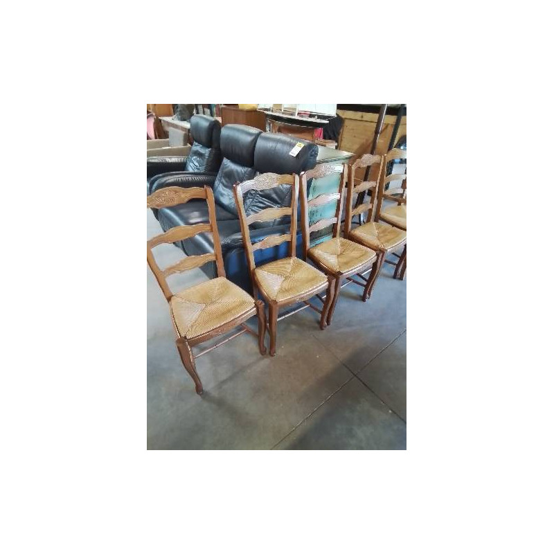 4 CHAISES BOIS PAILLÉ A ENTRETOISE STYLE RÉGENCE COQUILLE 