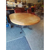 TABLE RONDE EXTENSIBLE PIÈTEMENT FER FORGÉ PLATEAU CHÊNE CLAIR 120X76,5CM 1 RALLONGE 50CM