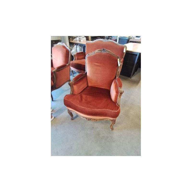 BERGÈRE BOIS CAPITONNÉ VELOURS ORANGÉ STYLE REGENCE