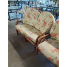 CANAPÉ 2 PLACES ROTIN COUSSINS ASSISE ET DOSSIER TISSU VERT FLEURI 