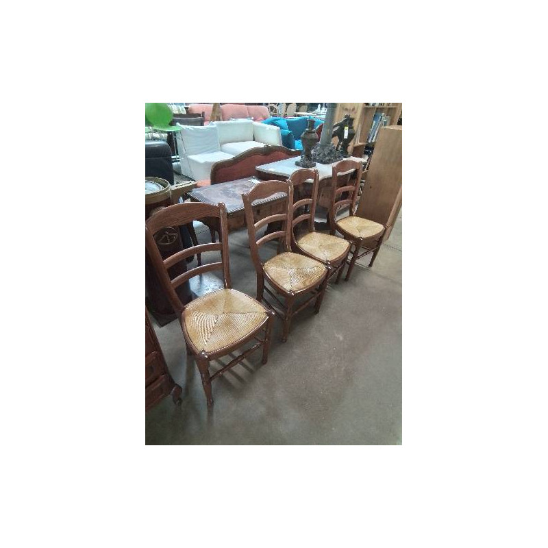 4 CHAISES BOIS PAILLÉ DOSSIER CINTRÉ 