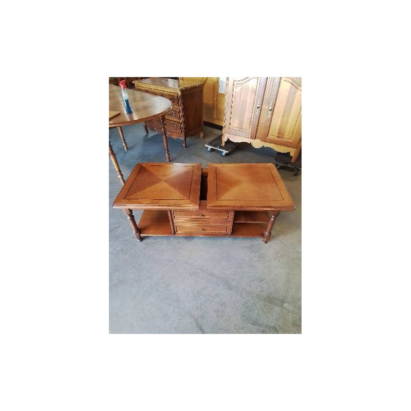 TABLE BASSE COFFRE BAR  BOIS CLAIR A COLONNES 2 TABLETTES