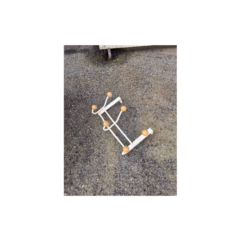PORTE MANTEAU DE PORTE MÉTAL BLANC 6 PATÈRES BOULES BOIS CLAIR 