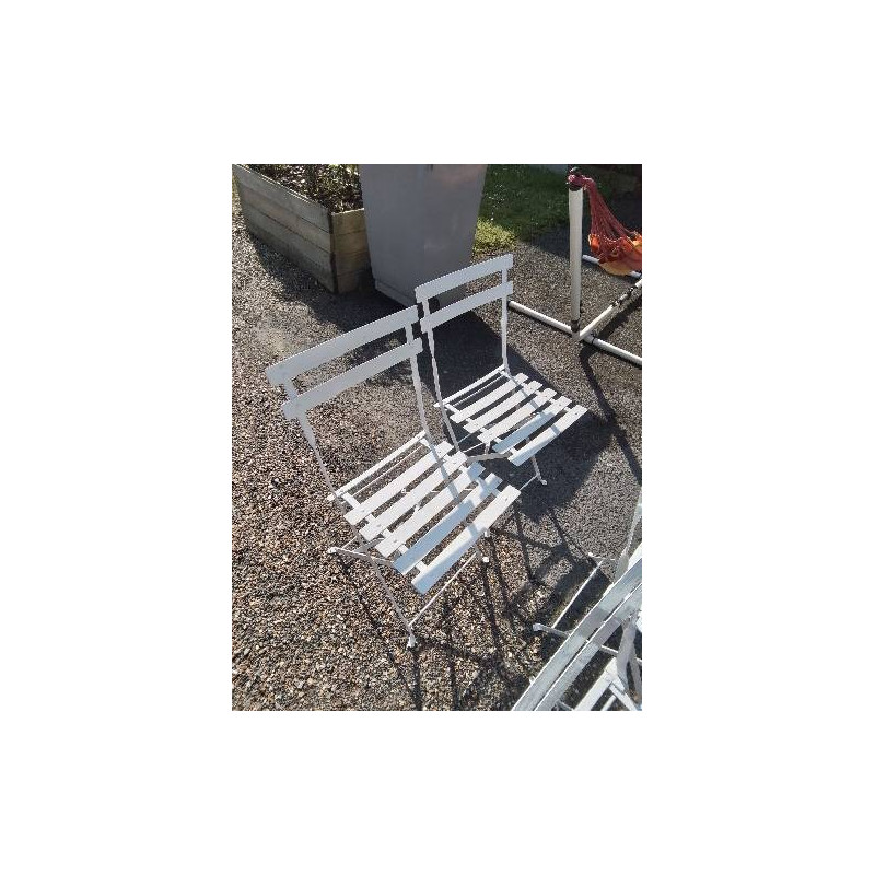 PAITE DE CHAISES DE JARDIN FER FORGÉ ET BOIS PEINT BLANC XXE