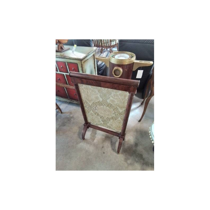 ECRAN DE CHEMINÉE ACAJOU ET TISSU VERT EMPIRE XIXE