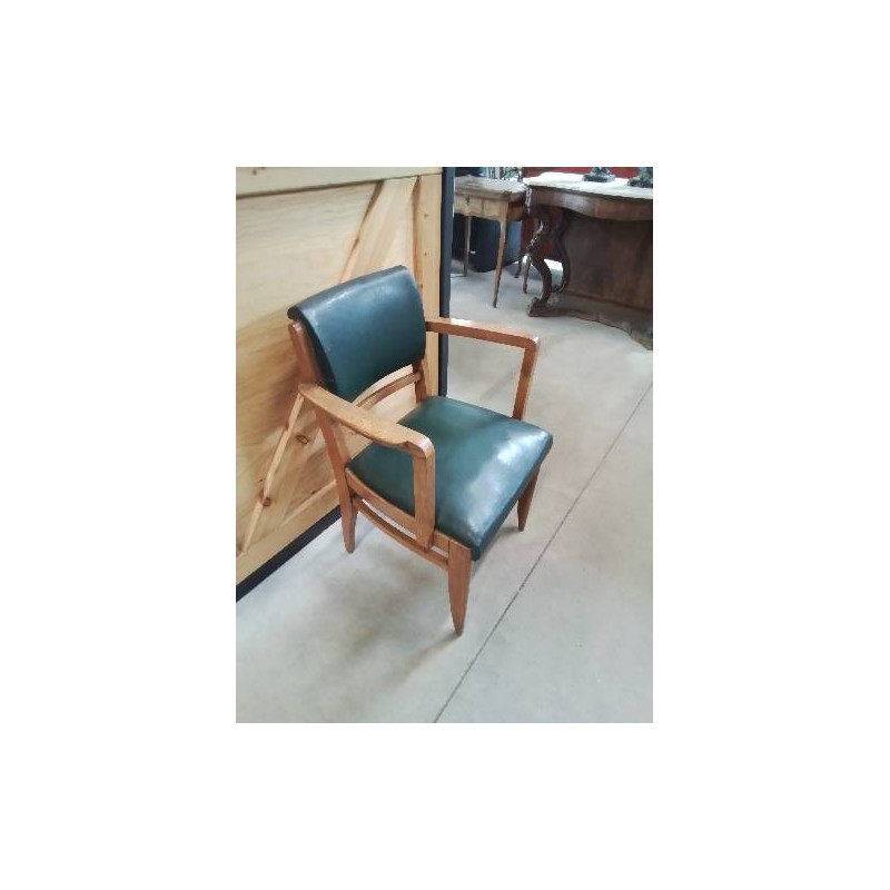 FAUTEUIL BRIDGE ART DECO DU PAQUEBOT ILE DE FRANCE BOIS SKAI VERT