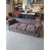 CANAPÉ 3 PLACES TISSU CHOCOLAT PIEDS BOIS NOIR STYLE CHESTERFIELD