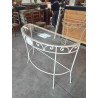 CONSOLE DEMI LUNE FER FORGÉ BLANC PLATEAU VERRE