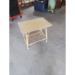 TABLE BASSE RECTANGULAIRE ROTIN PLATEAU BOIS CLAIR ANNÉES 50