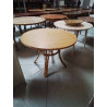 TABLE RONDE ROTIN ET VANNERIE PLATEAU BOIS CLAIR ANNÉES 60 101X72CM