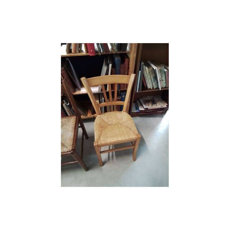 CHAISE BOIS CLAIR PAILLÉ DOSSIER 3 BARREAUX VERTICAUX 