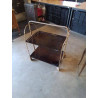 CHARIOT DE BAR PLIANT LAITON 2 PLATEAUX FORMICA MARRON GERLINOL ANNÉES 70