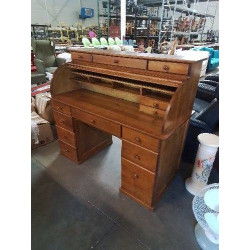 BUREAU A CYLINDRE ET GRADINS 8 TIROIRS PIN