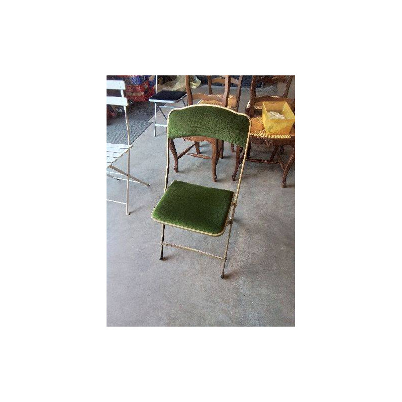 CHAISE PLIANTE DE SPECTACLE MÉTAL DORÉ ASSISE ET DOSSIER VELOURS BRONZE
