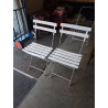 PAIRE DE CHAISES DE JARDIN PLIANTES FER FORGÉ ET LATTES BOIS BLANC XXE