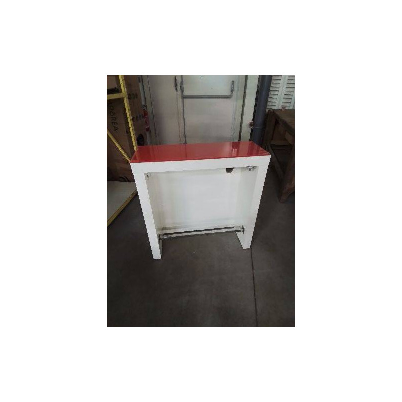 CONSOLE BOIS BLANC LAQUÉ DESSUS TABLETTE VERRE ROUGE EN L\'ÉTAT 