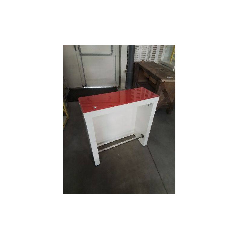 CONSOLE BOIS BLANC LAQUÉ DESSUS TABLETTE VERRE ROUGE 