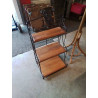 ÉTAGÈRE FER FORGÉ NOIR 3 TABLETTES BOIS CLAIR