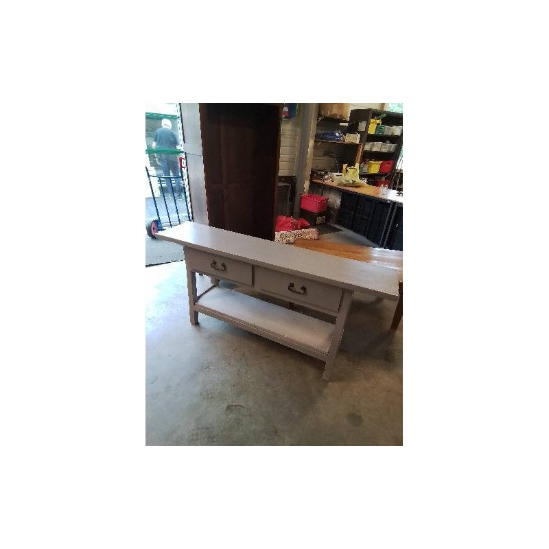 CONSOLE RECTANGULAIRE BOIS PEINT TAUPE 2 TIROIRS 