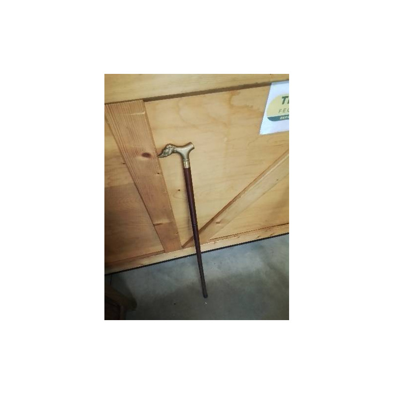 CANNE DE MARCHE BOIS ET TETE DE CHIEN LAITON (FIOLE INTÉRIEUR)