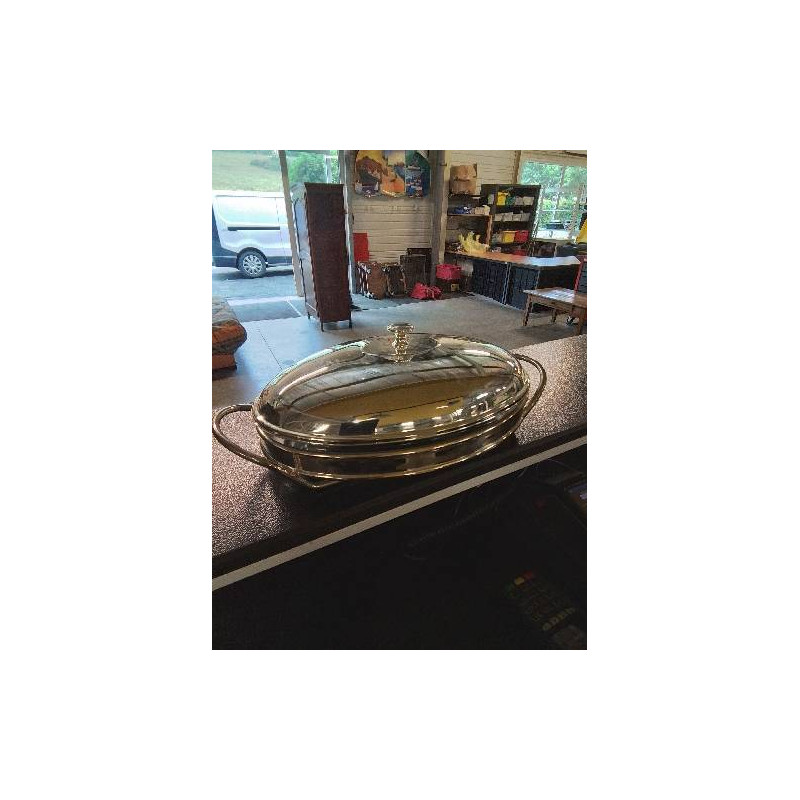 PLAT OVALE MÉTAL CHROMÉ ET VERRE 