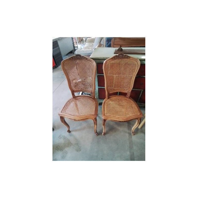 PAIRE DE CHAISES BOIS CLAIR ASSISE ET DOSSIER CANNÉ STYLE RÉGENCE 