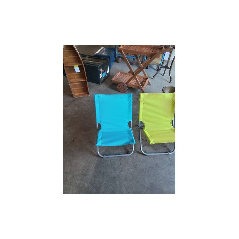 CHAISE DE PLAGE PLIANT METAL GRIS ET TOILE BLEU