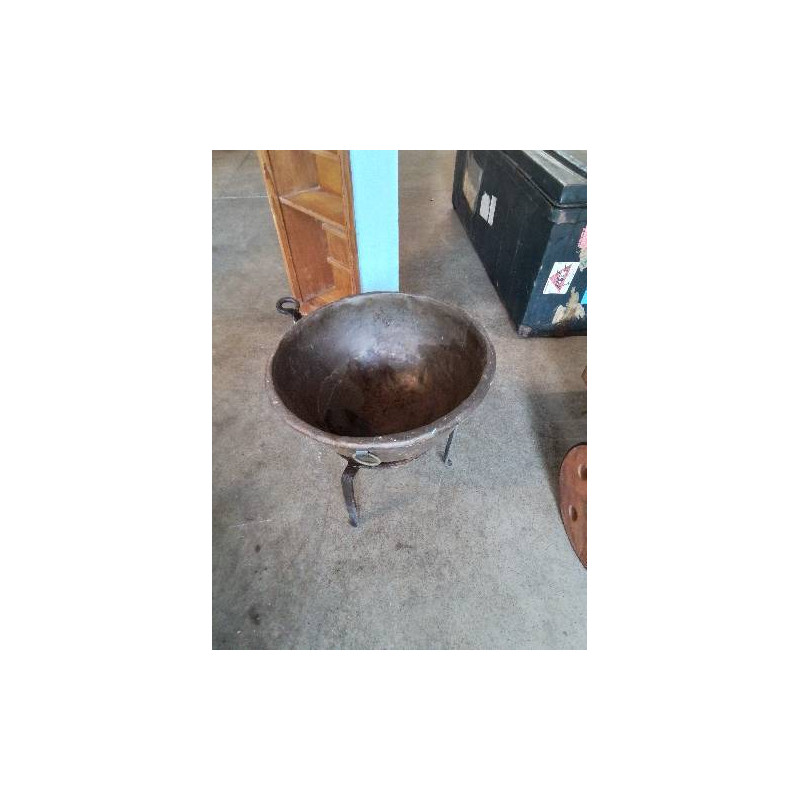 CHAUDRON CUIVRE SUR PIED FER FORGÉ 