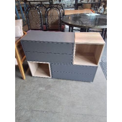 BUFFET BOIS CLAIR ET GRIS 4 TIROIRS 2 NICHES IKEA