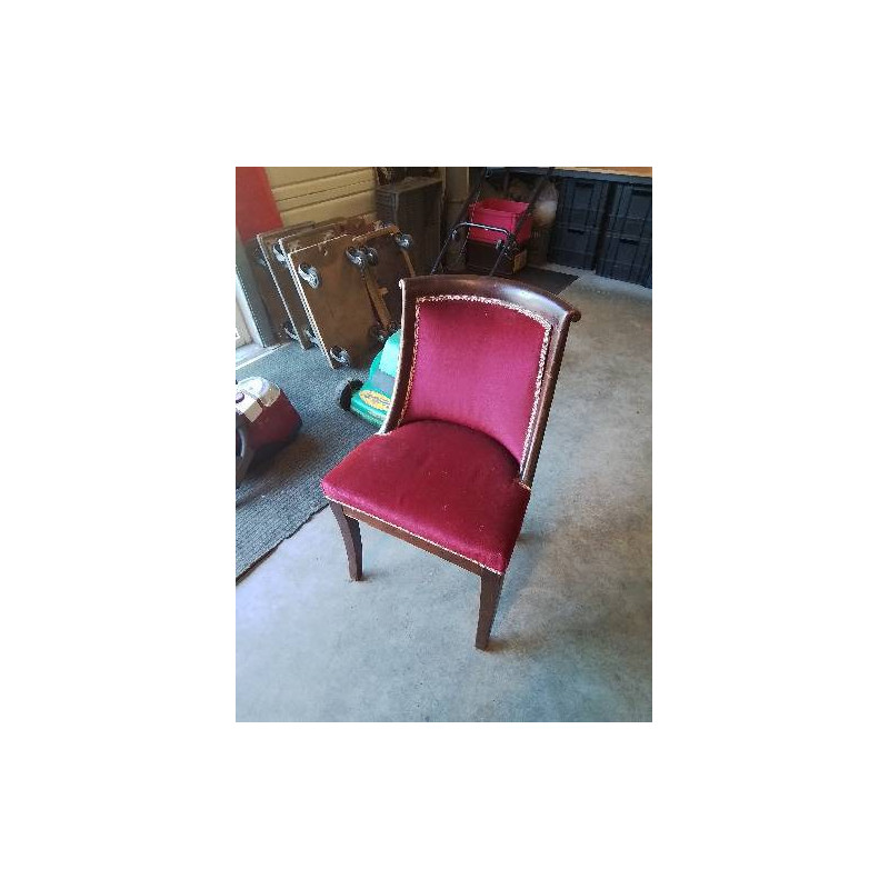 CHAISE BOIS CAPITONNÉ VELOURS GRENAT