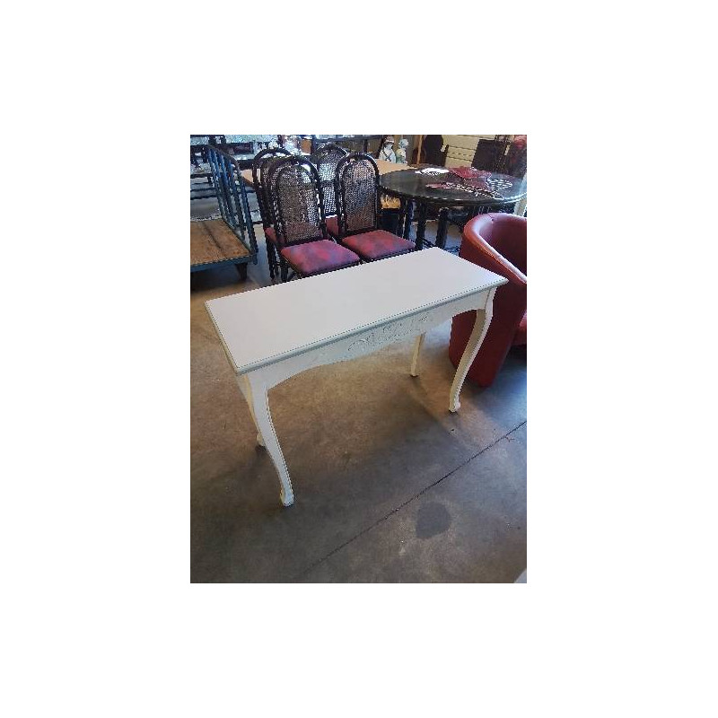 CONSOLE RECTANGULAIRE BOIS PEINT ECRU PLATEAU BLEU