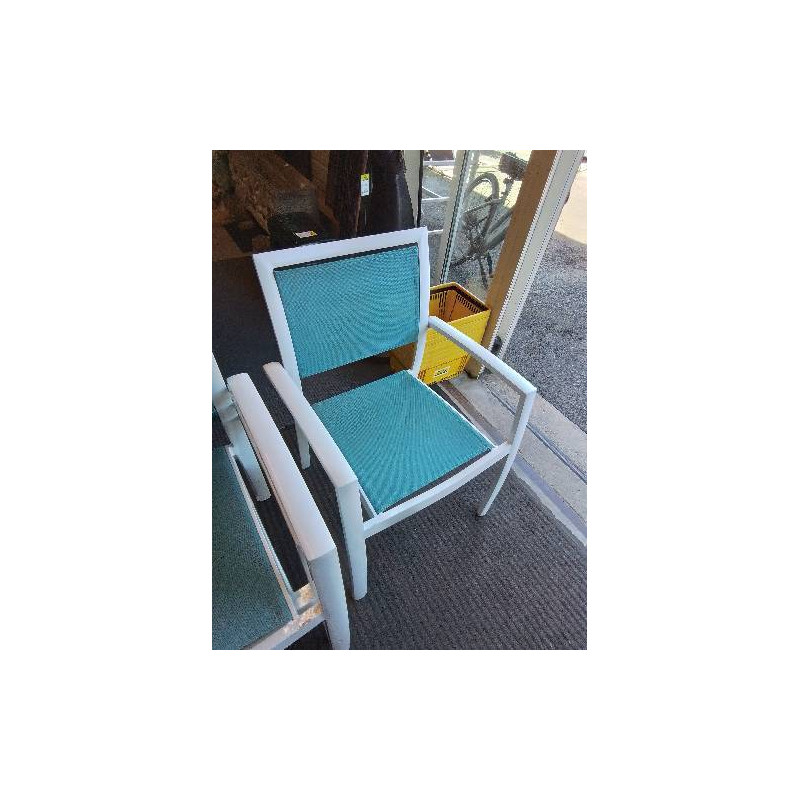 FAUTEUIL DE JARDIN ALU BLANC ASSISE ET DOSSIER TOILE BLEU